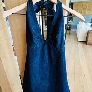 Free People NWT Indigo Zip-Back Halter Denim Dress